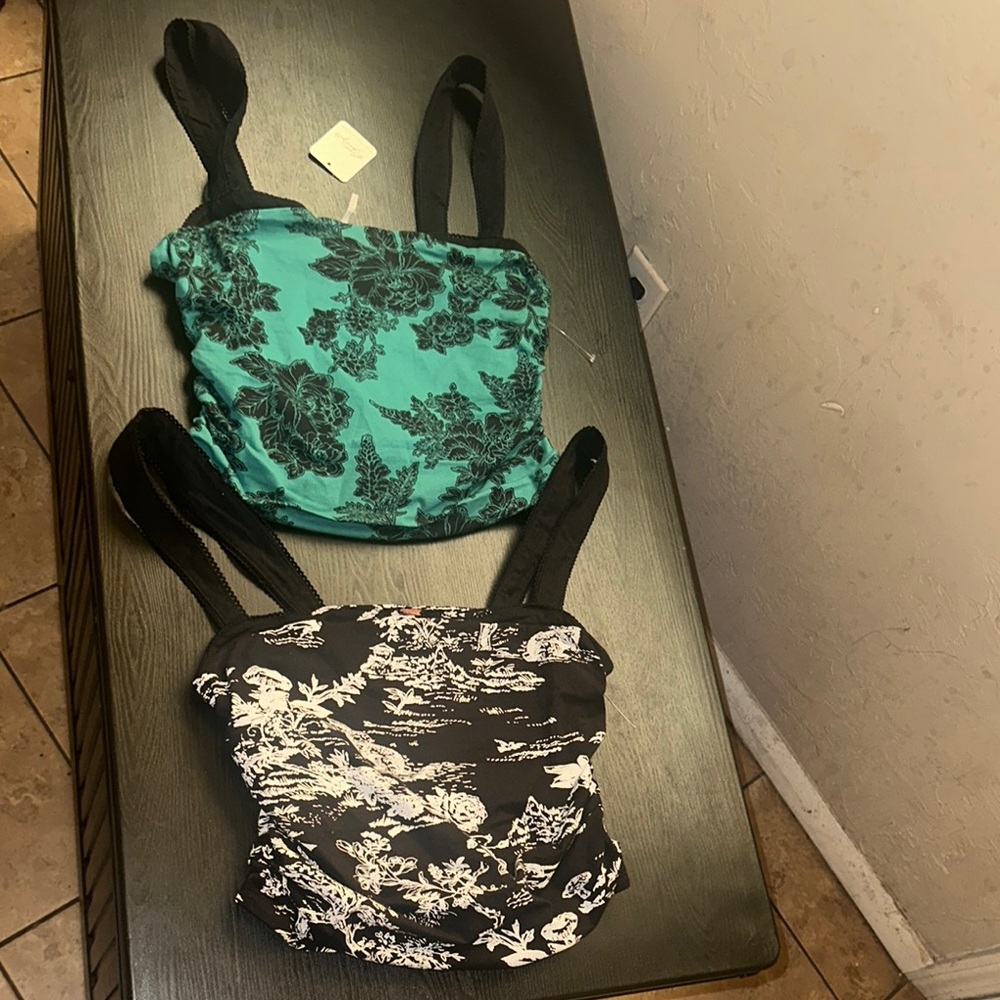 Free people Floral Print Tank Tops - Black and Teal